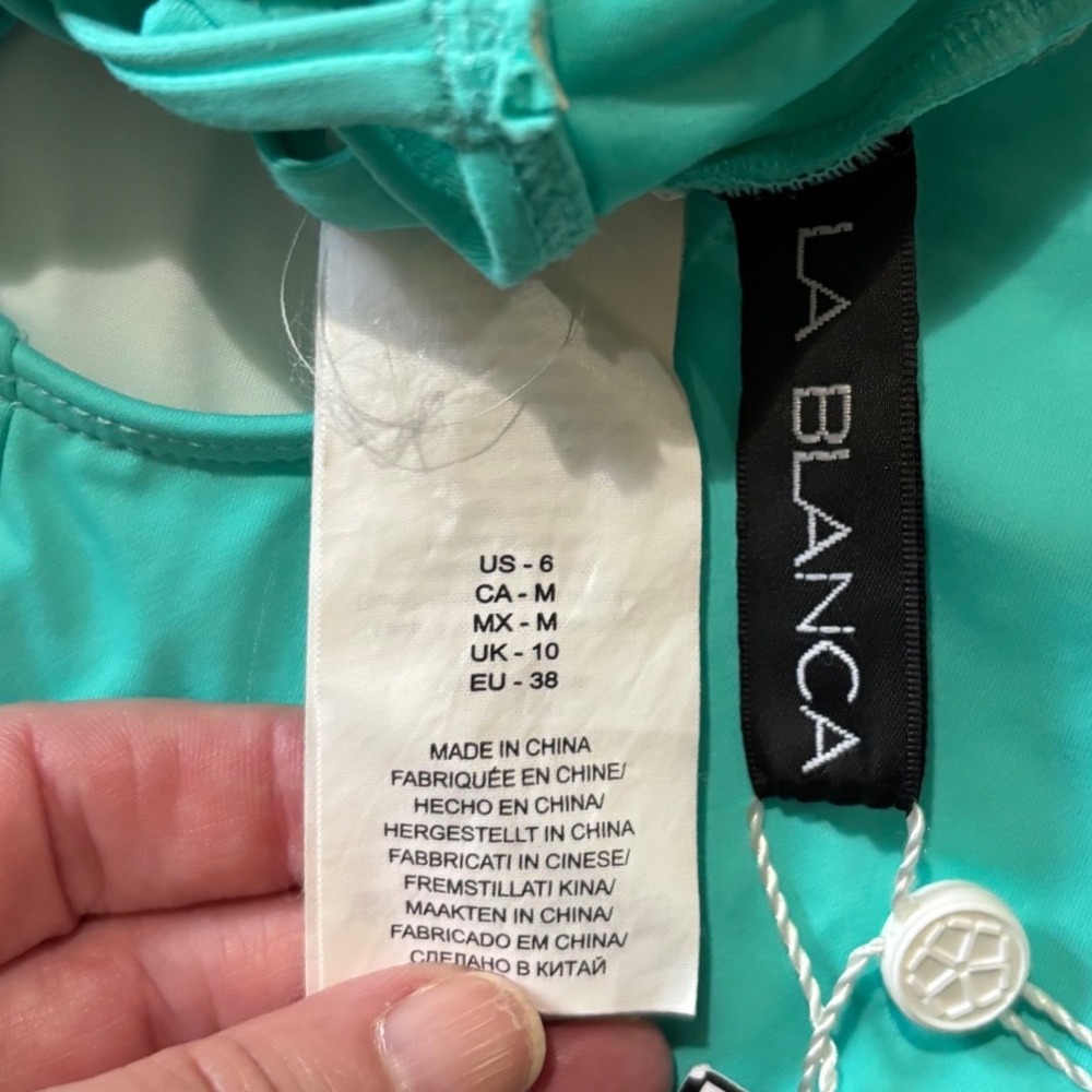 La Blanca Island Goddess Aqua Halter One Piece Swimsuit Tummy Control Size 6 NWT - Picture 8 of 11